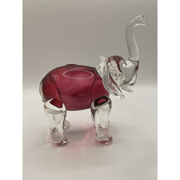 Rossi Glass Handmade Elephant With Cranberry Glass Trunk Up - Picture 4 of 7